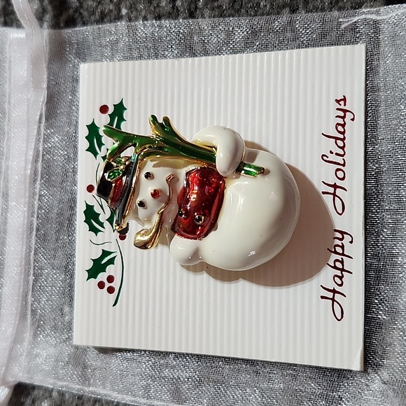 VINTAGE 1999 CHRISTMAS WINTER SNOWMAN HAT PIPE ENAMELED PIN BROOCH COLLE… - Picture 2 of 9